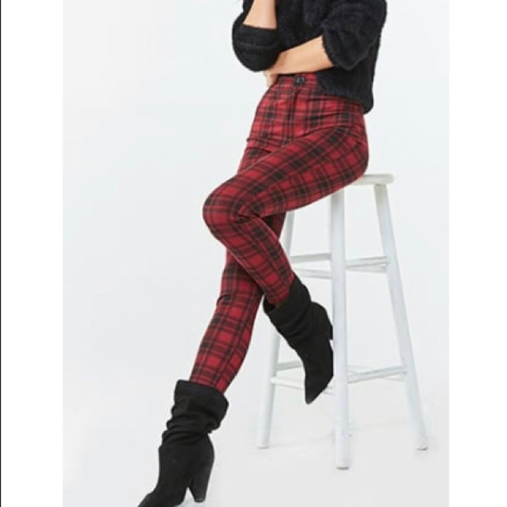NWT Red & Black Woven Plaid Pant High Waist sz S